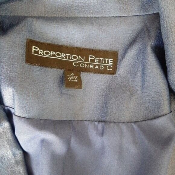 CONRAD C Faux Leather Women's Short Full-Zip Front Jacket Blue Sz 4 Flawed - Picture 11 of 12